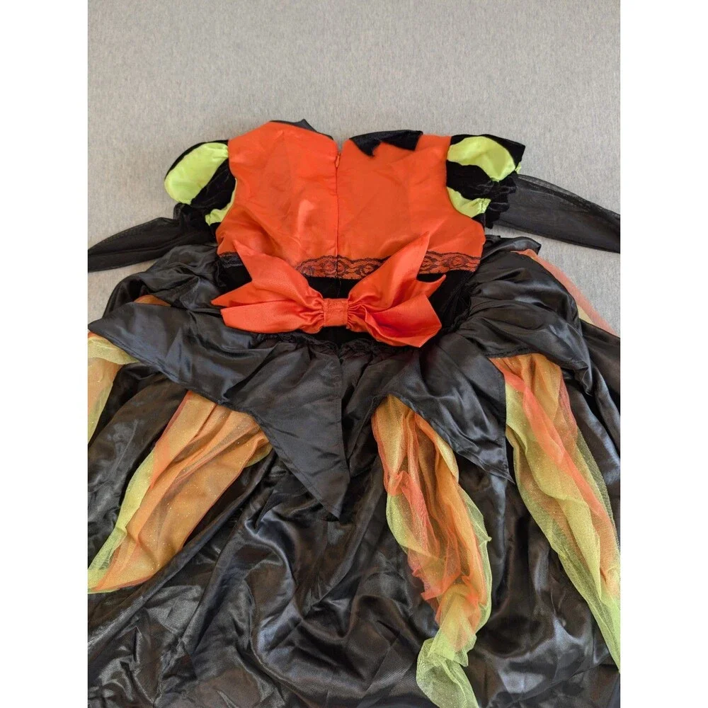 Disguise Girls Halloween Witch Costume Dress Long Sleeve Black Orange Green 4-6X
